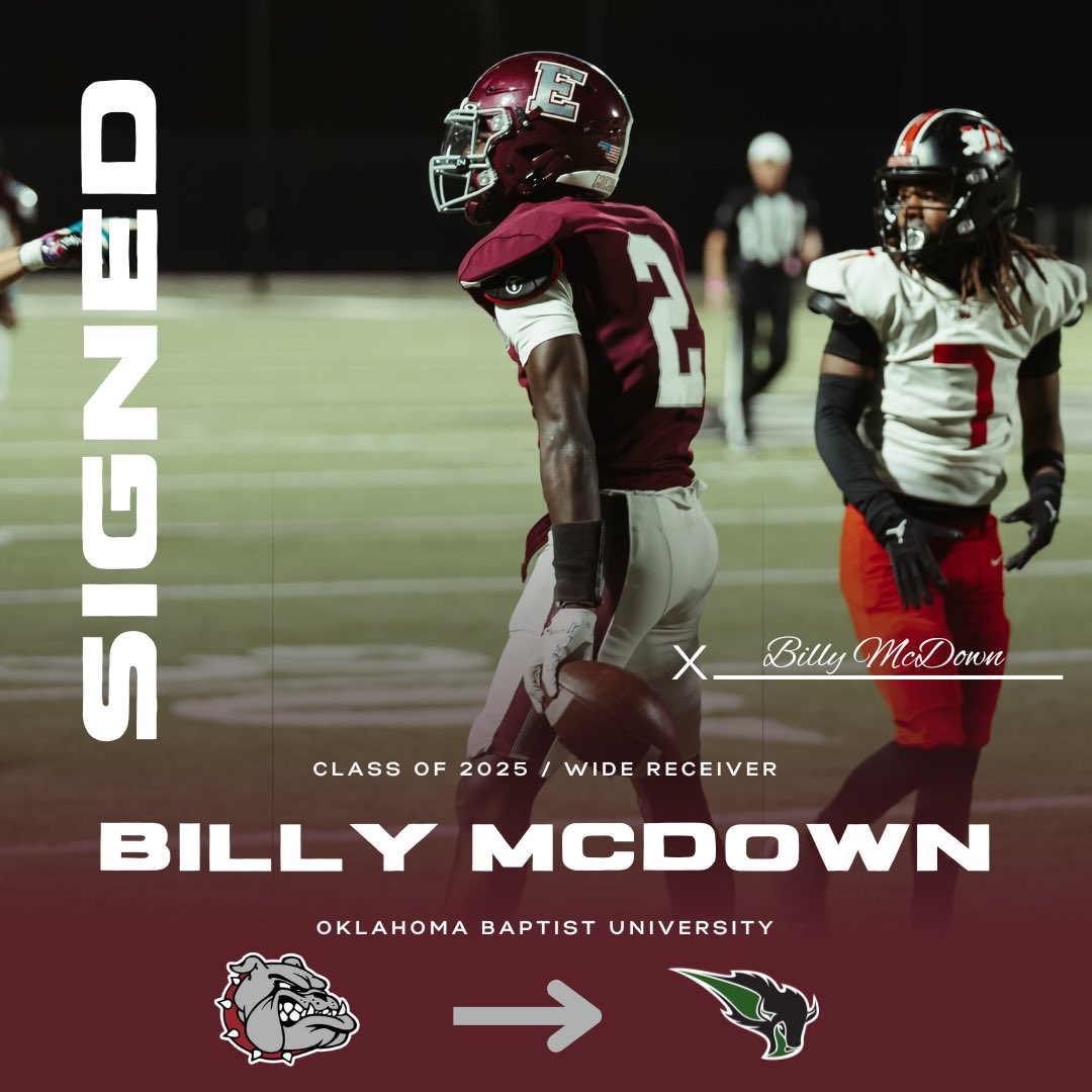 Recruit EMHS Football (@recruitemhs_fb) on Twitter photo Congrats to Billy McDown for signing his NLI to continue his education and football career at Oklahoma Baptist University today! #GoDogs #RecruitTheE
<a href="/billymcdown2/">Billy McDown</a> Congrats to Billy McDown for signing his NLI to continue his education and football career at Oklahoma Baptist University today! #GoDogs #RecruitTheE
<a href="/billymcdown2/">Billy McDown</a>