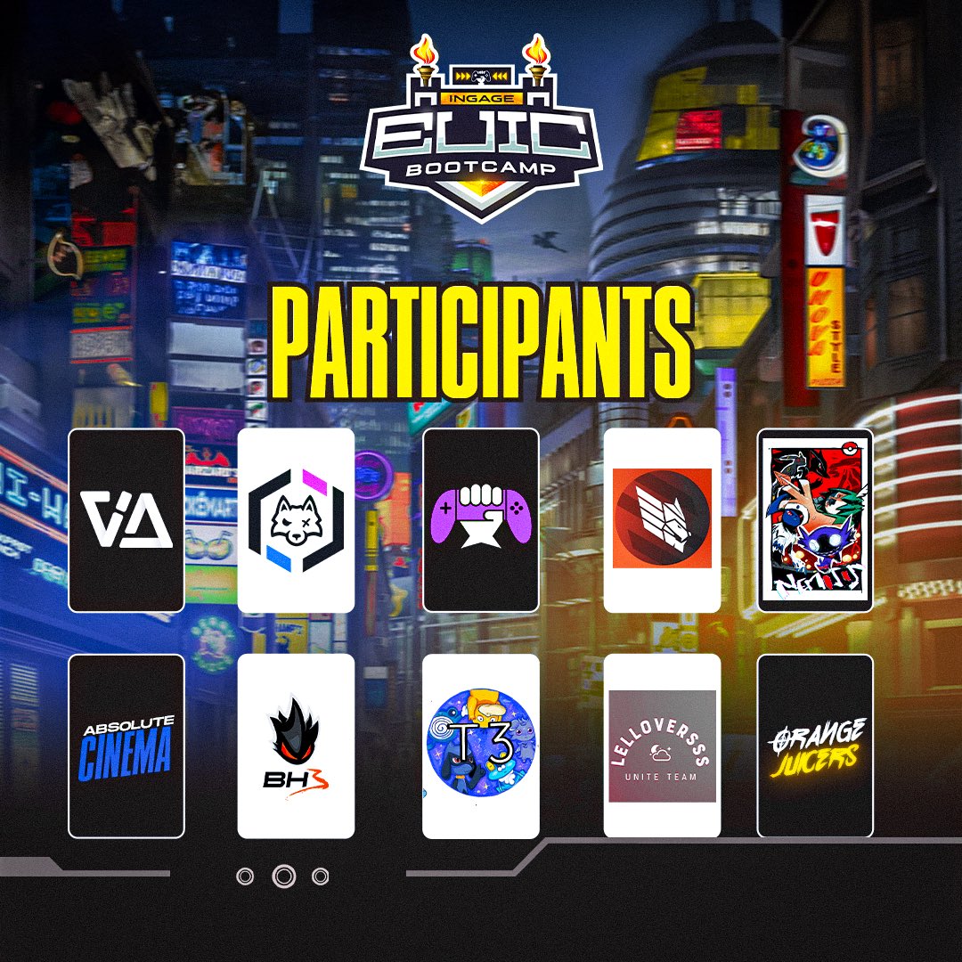 INGAGEGG's tweet photo. ANNOUNCEMENT: Here they are, the teams playing at the INGAGE EUIC BOOTCAMP. Time to level up with @AnticOdium, @KomaiEsport @INGAGEGG, Nemesis, Orange Juicers, @BH3_Esport, @vivid_arise, Lellovers, Absolute Cinema and T3. 

There will be some fun exhibition matches to look forward to!

ALSO: We have managed to squeeze in one more slot for 1 team to join us. First come first serve. Contact us immediately if your team wants to fill this slot. 

Sponsorship spaces available for content creators, brands & companies.
#INGAGE #PokemonUNITE #Grassroots #UniteEsports