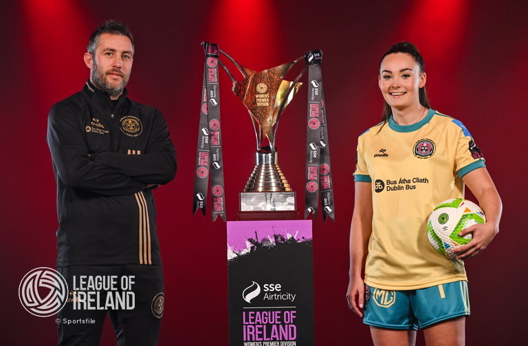 ❤️🖤Bohemians women's team manager Alban Hysa and captain Rachael Kelly at today's SSE Airtricity League of Ireland launch.
