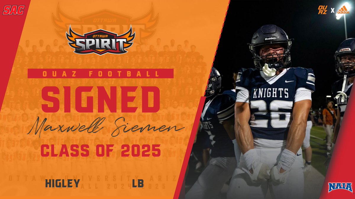 OUAZ Football’s first Class of 25’ signee is Maxwell Siemen from Higley Highschool. Welcome to the Pack🐺

#WeAreOUAZ|#WeRunTheDesert|#ThePACK|#TheStrengthOfTheWolfIsThePACK|#WeWork|#NSD2025|#NationalSigningDay|#WeHuntInPACKS