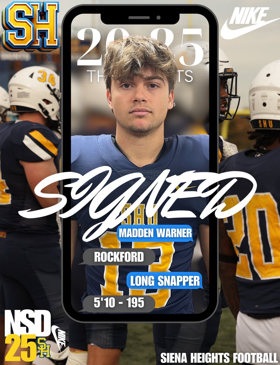 Siena Heights University Football (@sienaheightsfb) on Twitter photo 📝SIGNED
It’s official <a href="/MaddenWarner13/">Madden Warner</a> is now a Saint!
Welcome to the Saints family!
#JoinTheHunt🐺 #ONE💙💛 📝SIGNED
It’s official <a href="/MaddenWarner13/">Madden Warner</a> is now a Saint!
Welcome to the Saints family!
#JoinTheHunt🐺 #ONE💙💛