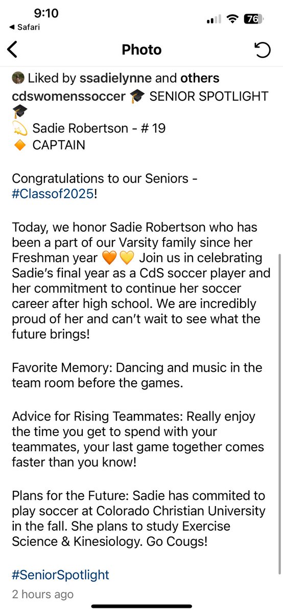 Wrapping up <a href="/SadieRob2025/">Sadie Robertson, ECNL-RL 4.4w</a>’s final high school Varsity season 🧡🖤 It’s been a fun 4 years and one more playoff run to go!