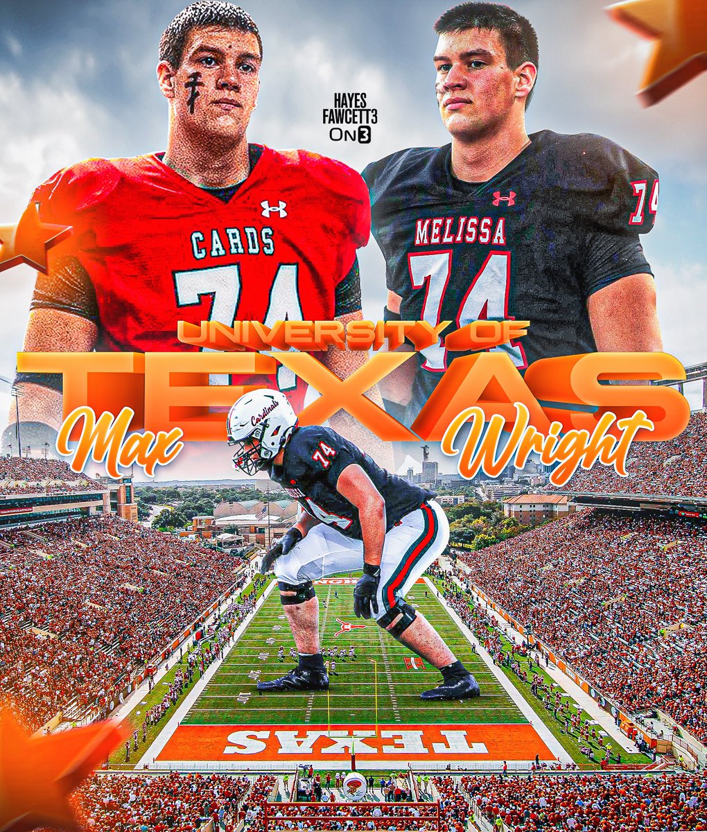BREAKING: Class of 2026 OT Max Wright has Committed to Texas, he tells me for @on3recruits

The 6’7 290 OT from Melissa, TX chose the Longhorns over SMU &amp; Michigan

“Texas Raised”

on3.com/db/max-wright-…