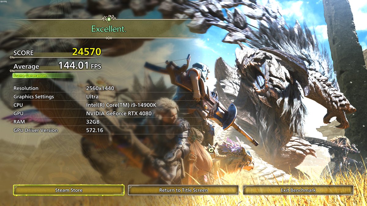 Downloaded the benchmark test and im glad to say #MHWilds is gonna run amazing, so excited for the beta tmr and the full Release!!
