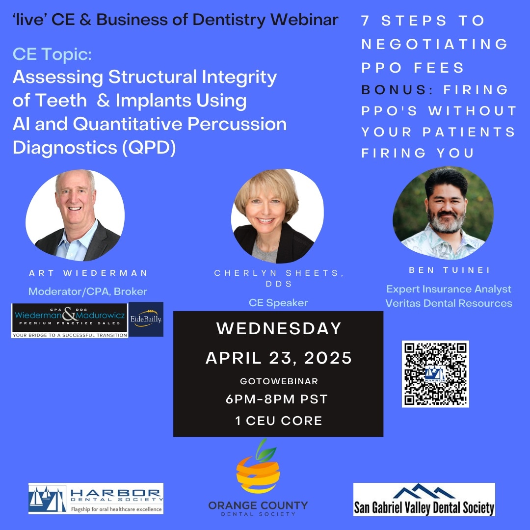 KrisAvina's tweet photo. live CE Webinar: Assessing Structural Integrity of Teeth &amp; Implants Using AI and Quantitative Percussion Diagnostics (QPD) and Business of Dentistry Hot Topic: 7 Steps to Negotiating PPO Fees BONUS: Firing PPO's without your Patients firing you #dentists #cdadentists #QPD #ppo https://t.co/OfxRjy1YSZ