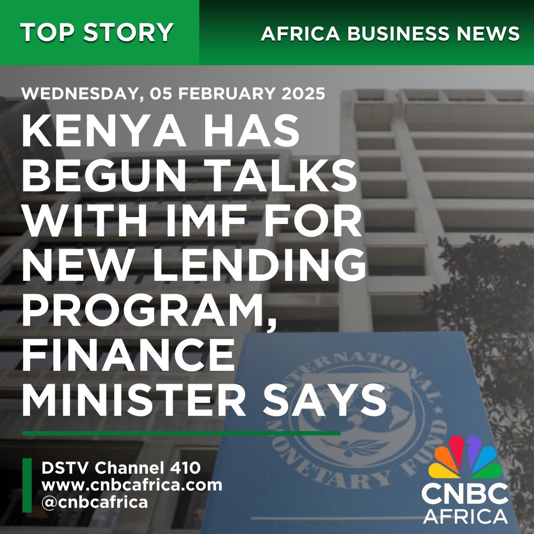 cnbcafrica's tweet photo. [TOP STORY] Kenya has already started talks with International Monetary Fund officials to secure a new lending program when the current one expires in April, its finance minister told Reuters on Wednesday.

Read more: https://t.co/dMKJnaW3xO

#CNBCAfrica #DSTV410 #Kenya #IMF #InterNationalMonetaryFund #lendingprogram