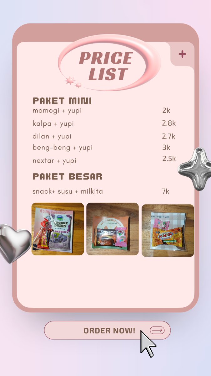 bingung nyari snack buat acara kalian? cuss langsung pesen paket minigift disinii, harganya start from 2k an. free design lucu lucu lhoo🥰

wa.me/62859106997172
#zonauang #Zonajajan