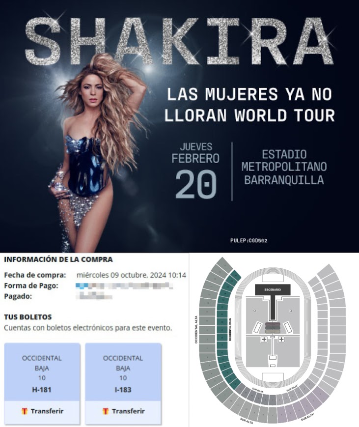 luisvelozac's tweet photo. Vendo entradas para primera fecha de #shakira #LMYNLWorldTour en #Barranquilla, localidad occidental baja 
🗓 Fecha: 20 de Febrero 2025
📌 Localidad: Occidental baja 
Si necesita más información puede escribir al DM https://t.co/qgLbVZAdXN