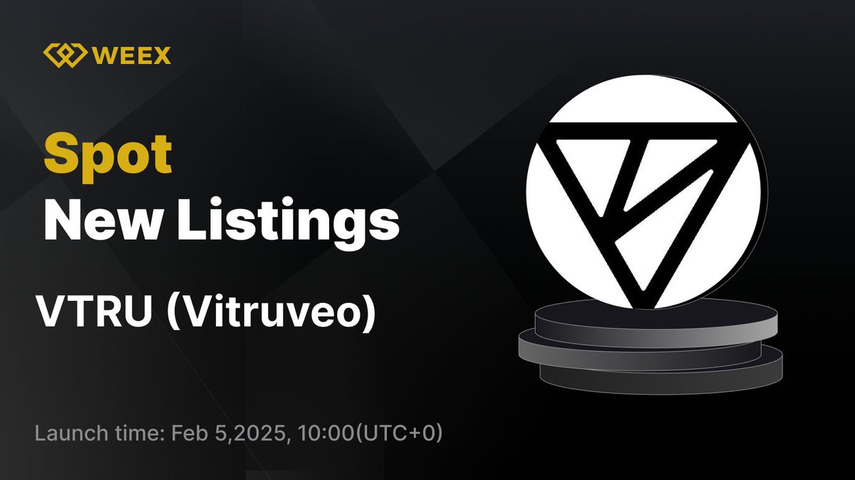 WEEX (@weex_official) on Twitter photo New Listing Alert on #WEEX🔔
We're excited to announce the upcoming spot listing of $VTRU (Vitruveo) <a href="/vitruveochain/">Vitruveo Blockchain</a> on WEEX!
🔹Listing Time: 2025-2-05 10:00 (UTC+0)
📱Register on WEEX:weex.com/register?vipCo…
📖Details: weexsupport.zendesk.com/hc/en-us/artic…
#VTRU #WEEX $WXT New Listing Alert on #WEEX🔔
We're excited to announce the upcoming spot listing of $VTRU (Vitruveo) <a href="/vitruveochain/">Vitruveo Blockchain</a> on WEEX!
🔹Listing Time: 2025-2-05 10:00 (UTC+0)
📱Register on WEEX:weex.com/register?vipCo…
📖Details: weexsupport.zendesk.com/hc/en-us/artic…
#VTRU #WEEX $WXT