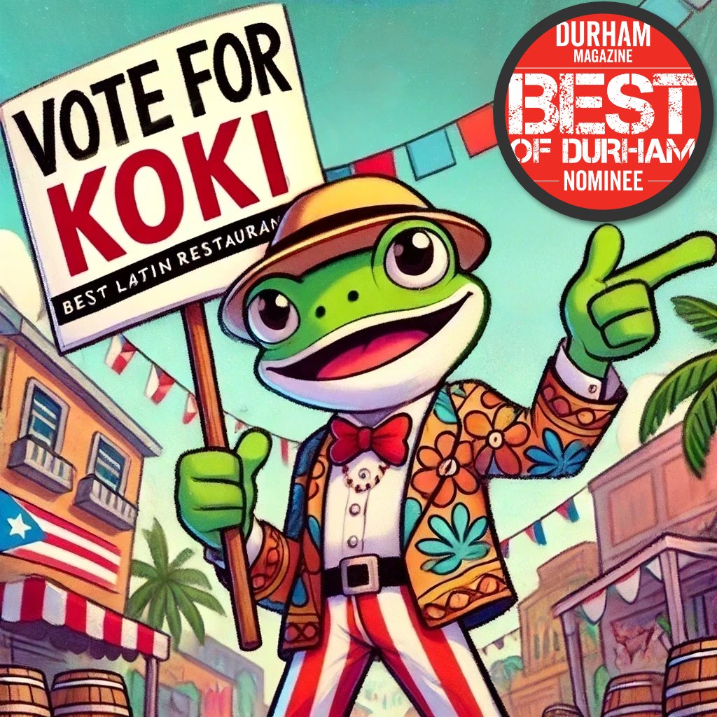 🌟 We can’t believe it, we’re nominated! 🌟 Big thanks to you all for the love! If you’ve enjoyed Kokí’s food &amp; catering, please vote for us in Best Latin/Caribbean Food &amp; Best Restaurant Catering in Durham Magazine’s Best of Durham Poll. 💙 #BestOfDurham #EatKoki #SupportLocal