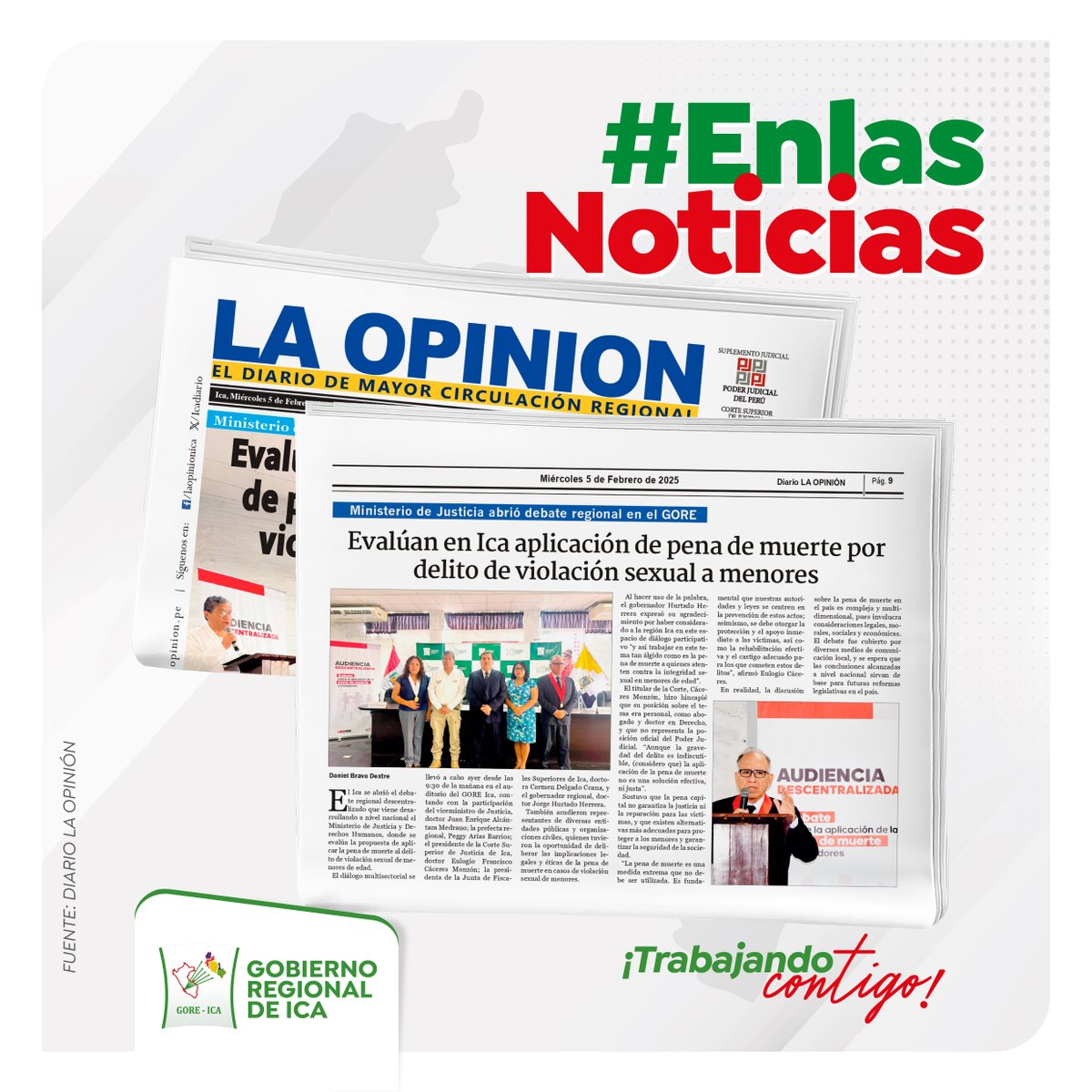 🟢¿CÓMO VAN LOS MEDIOS?  
📌La edición del diario La Rotativa y La Opinión, informan lo siguiente:
👉Ministerio de Justicia y Derechos Humanos, realiza debate regional descentralizado para aplicar la pena de muerte al delito de violación sexual a menores de edad.📣