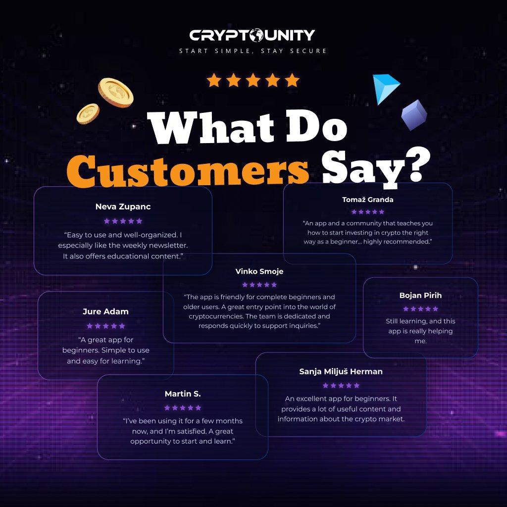CryptoUnityCUT's tweet photo. What Our Users Say About CryptoUnity?

We created CryptoUnity to make crypto investing easy and beginner-friendly—and it’s working! 🚀

✅ Simple to use
✅ Step-by-step education
✅ The perfect starting point

Dare to try the app? #crypto #investing #exchange https://t.co/1lHXrTpnAq