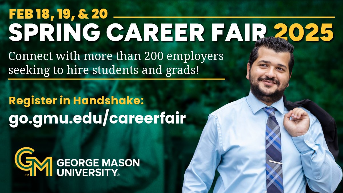 Department of Psychology (@gmupsychology) on Twitter photo On February 18, 19, & 20, <a href="/masoncareer/">Career Services</a>’s 3-day Spring Career Fair will host 50+ different employers each day seeking to hire #masonpatriots just like you! Prep for this event by visiting go.gmu.edu/CareerFair #masoncareer #gmucareerfair #jobopportunities #internships On February 18, 19, & 20, <a href="/masoncareer/">Career Services</a>’s 3-day Spring Career Fair will host 50+ different employers each day seeking to hire #masonpatriots just like you! Prep for this event by visiting go.gmu.edu/CareerFair #masoncareer #gmucareerfair #jobopportunities #internships