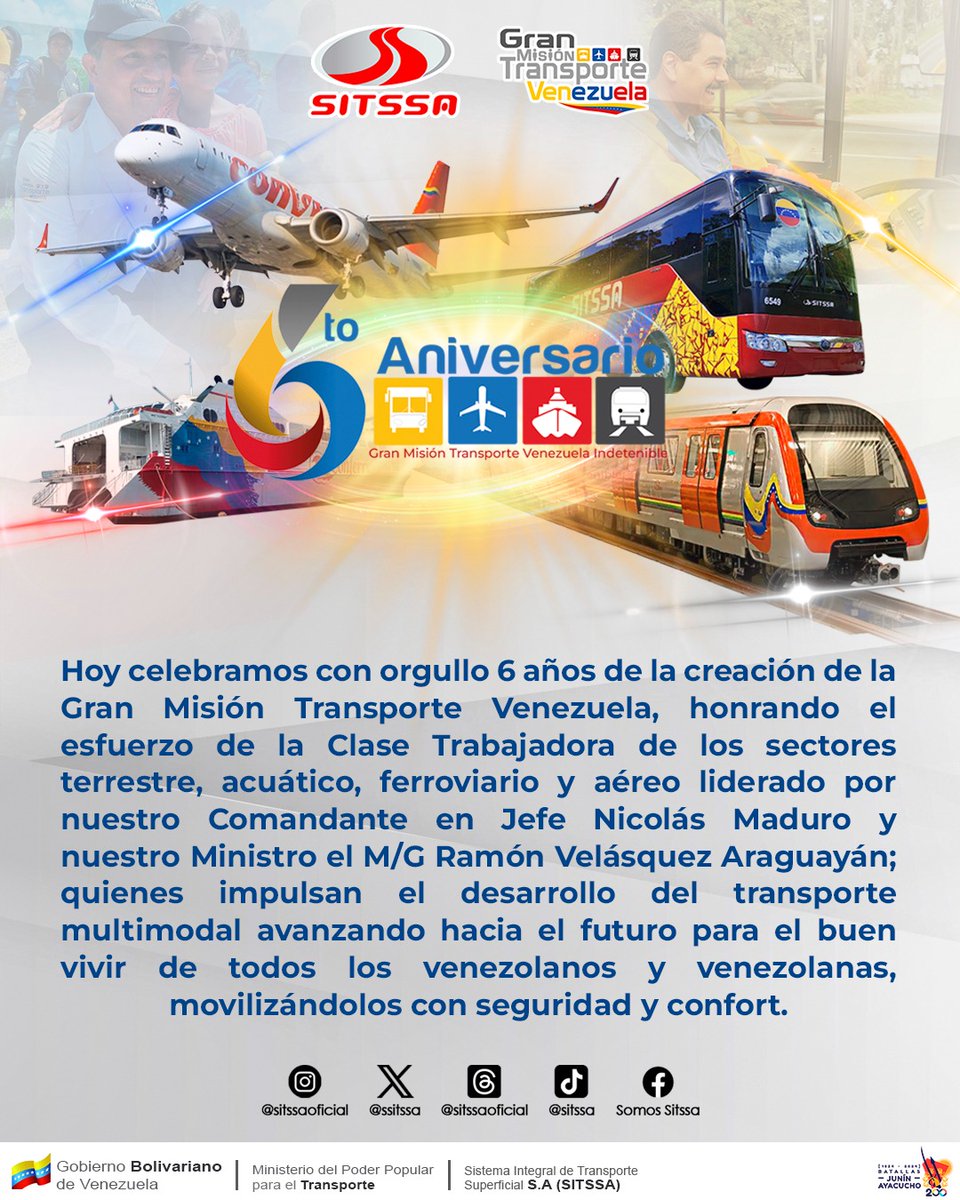 ¡Felicidades por el 6° Aniversario de la Gran Misión Transporte Venezuela!