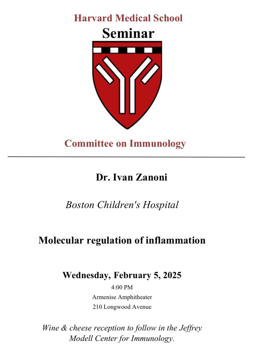 Ivan Zanoni (@lo_zanzi) on Twitter photo #JoinUs! Today 4pm, Modell Center, I’ll be giving the <a href="/harvardmed/">Harvard Medical School</a> <a href="/Harvard/">Harvard University</a> #Immunology seminar, tons of unpublished data, all about how we sense & respond to microbial & host-derived inflammatory signals during infections & sterile inflammatory diseases! #JoinUs! Today 4pm, Modell Center, I’ll be giving the <a href="/harvardmed/">Harvard Medical School</a> <a href="/Harvard/">Harvard University</a> #Immunology seminar, tons of unpublished data, all about how we sense & respond to microbial & host-derived inflammatory signals during infections & sterile inflammatory diseases!