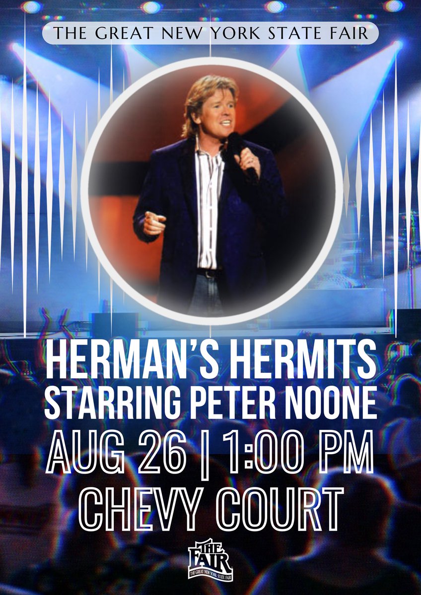 🎤 Get ‘Into something good' at The Great New York State Fair! 🎡 For the 15th year, fans can groove with Herman’s Hermits Starring Peter Noone. Catch their timeless hits at Chevy Court, August 26 at 1 p.m.
