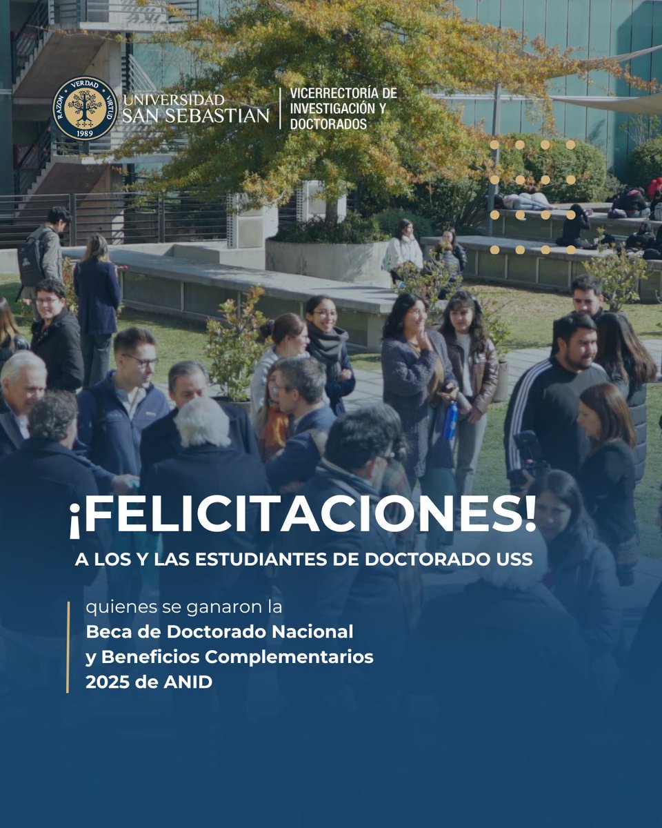 🎓Nos enorgullece felicitar a nuestros y nuestras estudiantes de doctorado <a href="/USanSebastian/">Universidad San Sebastián</a> por haber logrado la adjudicación de una beca altamente competitiva en la Convocatoria 2025 de Becas de Doctorado Nacional y primer llamado de Beneficios Complementarios de este año