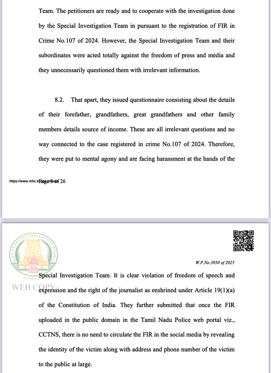 Big win for journalists 🎉

Madras HC directs SIT probing Anna University Case not to harass journalists &amp; return the seized mobile phones. 

The court has also asked SIT to record  the minutes of the enquiry in the general diary and case diary in Crime No.107 of 2024.