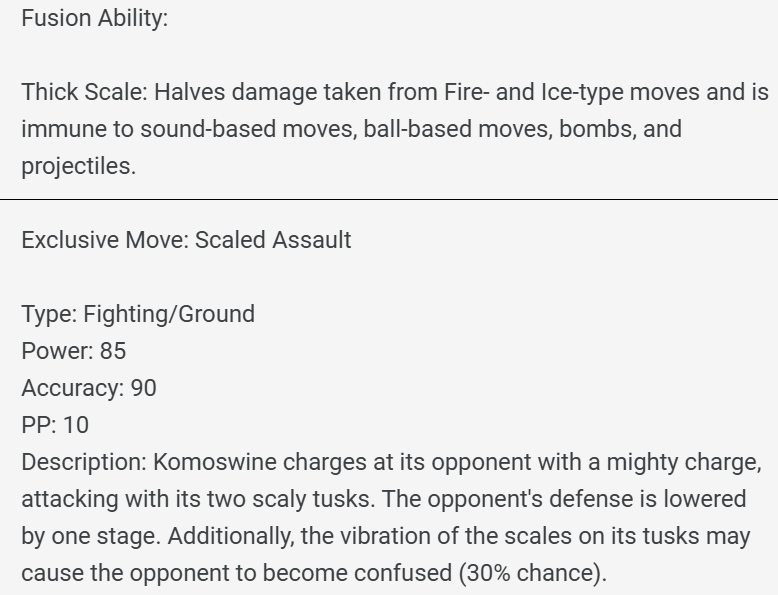 Kommo-o/Mamoswine fusion (Komoswine)
Classification: Scaly-Tween Tusk