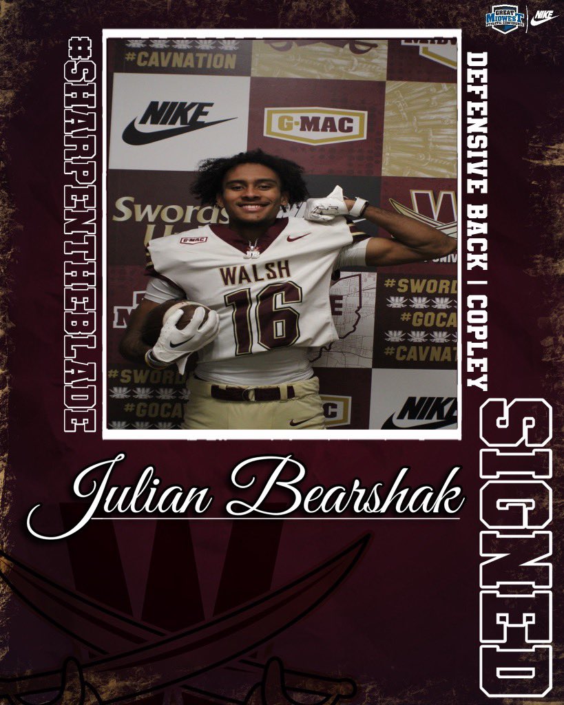Walsh Football (@walshufootball) on Twitter photo Welcome to Canton, <a href="/JBearshak_/">Julian Bearshak</a>
🏠Copley, OH
🏫 Copley High School
🏈 Cornerback
#ChaseTheLion ⚔️ Welcome to Canton, <a href="/JBearshak_/">Julian Bearshak</a>
🏠Copley, OH
🏫 Copley High School
🏈 Cornerback
#ChaseTheLion ⚔️