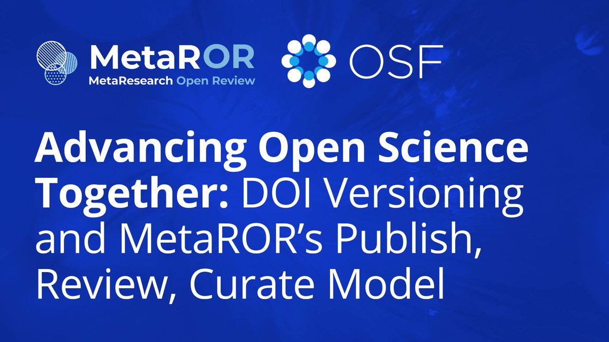 Research on Research Institute (RoRI) (@rorinstitute) on Twitter photo We're excited about the launch of DOI Versioning for Preprints on OSF <a href="/OSFramework/">Center for Open Science</a>! 🎉 This major step forward enhances transparency in research and supports innovative publishing models like MetaROR's Publish, Review, Curate approach.
Read more: cos.io/blog/doi-versi… We're excited about the launch of DOI Versioning for Preprints on OSF <a href="/OSFramework/">Center for Open Science</a>! 🎉 This major step forward enhances transparency in research and supports innovative publishing models like MetaROR's Publish, Review, Curate approach.
Read more: cos.io/blog/doi-versi…