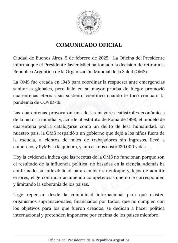 ClaudioBorghi's tweet photo. Anche l'Argentina esce dall'OMS https://t.co/JHL4uiaXvx