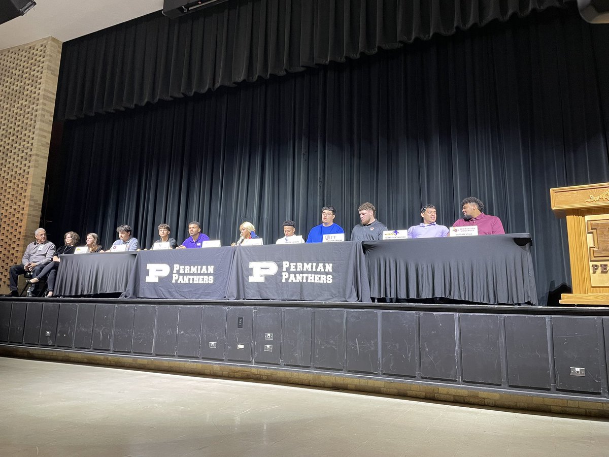 Sir Jair A. Brooks-Davis (@brooksjair) on Twitter photo Congratulations to the 9 <a href="/OdessaPermian/">Odessa Permian Panthers *OFFICIAL*</a> that signed their letter of intent with their future colleges.
Jaiden Vela - Midwestern State ๐
Sebastian Sanchez - Hardin-Simmons ๐
Justin Greene - UTPB ๐
Hector Vasquez - Cisco ๐
Jalen Warren - Western New Mexico ๐ Congratulations to the 9 <a href="/OdessaPermian/">Odessa Permian Panthers *OFFICIAL*</a> that signed their letter of intent with their future colleges.
Jaiden Vela - Midwestern State ๐
Sebastian Sanchez - Hardin-Simmons ๐
Justin Greene - UTPB ๐
Hector Vasquez - Cisco ๐
Jalen Warren - Western New Mexico ๐