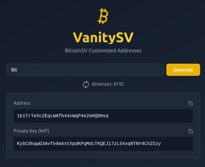 Codenlighten1's tweet photo. https://t.co/p6ywf9FLCd
Oldie but goodie...just for fun's sake.. #vanitysv #bsv #vanityaddress https://t.co/HnxGuHC94R