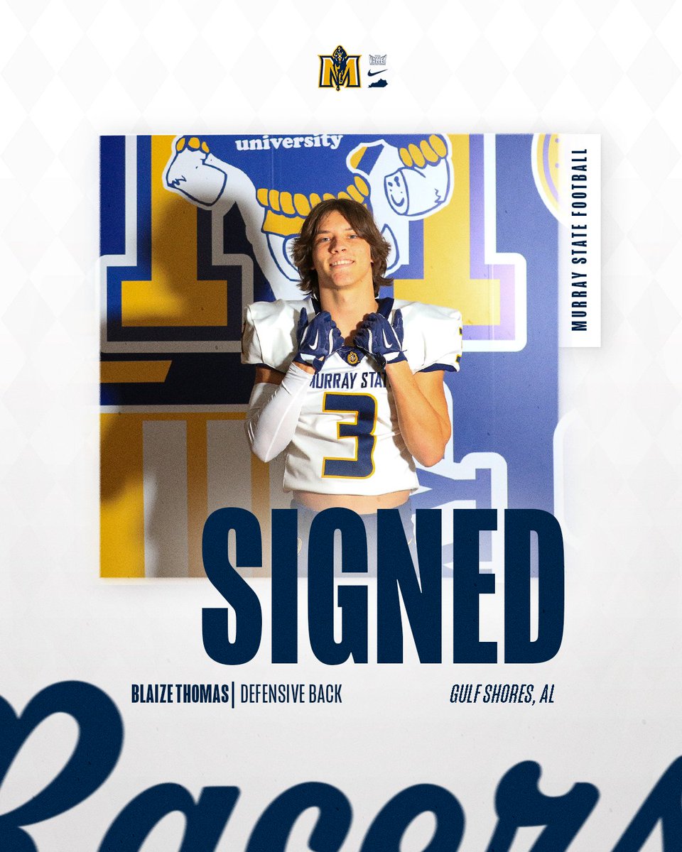 Murray State Football (@racersfootball) on Twitter photo πππ‘ππ€π’π π©π€ π©ππ πππ βοΈ
πͺͺ <a href="/BlaizeThomas_7/">Taden βBlaizeβ Thomas</a>
π 6β1 // 170 lbs, Defensive Back
π Gulf Shores, AL
#GoRacersπ πππ‘ππ€π’π π©π€ π©ππ πππ βοΈ
πͺͺ <a href="/BlaizeThomas_7/">Taden βBlaizeβ Thomas</a>
π 6β1 // 170 lbs, Defensive Back
π Gulf Shores, AL
#GoRacersπ