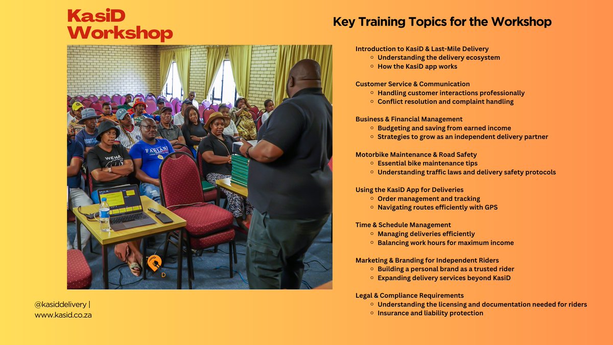 KasidDelivery's tweet photo. KasiD, in partnership with Ekurhuleni-training young individuals for an exciting future in the lastmile delivery business! 🏍️💼We’re not just delivering orders—we’re delivering jobs &amp; opportunities in our communities. 💪✨
#KasiD #Ekurhuleni #YouthEmpowerment #LastMileDelivery https://t.co/XqXSxAstCv