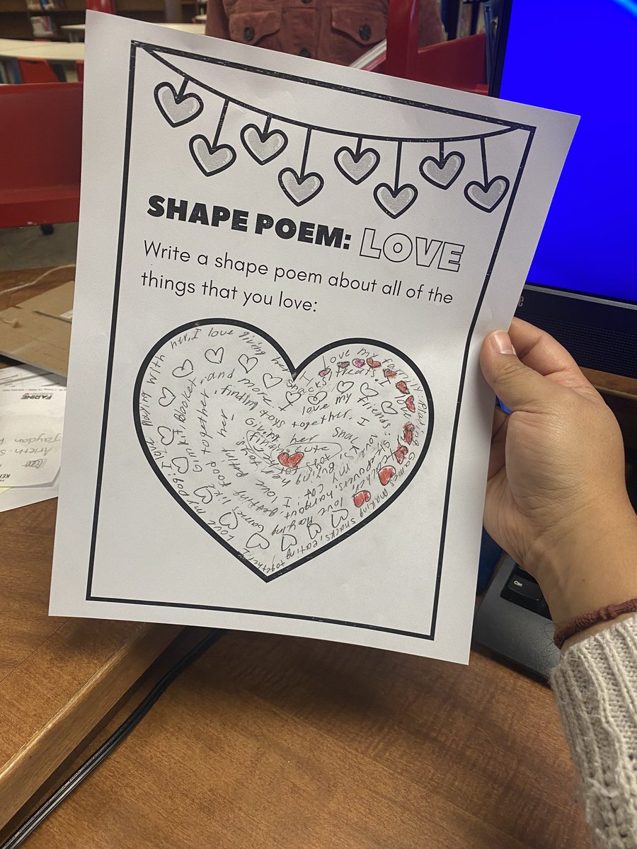 EstherRivas_3's tweet photo. Today I read #HowToWriteAPoem by Kwame Alexander & Deanna Nikaido & provided heart-shaped poems to support 4th & 5th grade Amplify units! We also explored @DiscoveryEd's Black History Channel, unlocking powerful resources to enrich student learning. #BlackHistoryMonth https://t.co/vteFRDGWVo