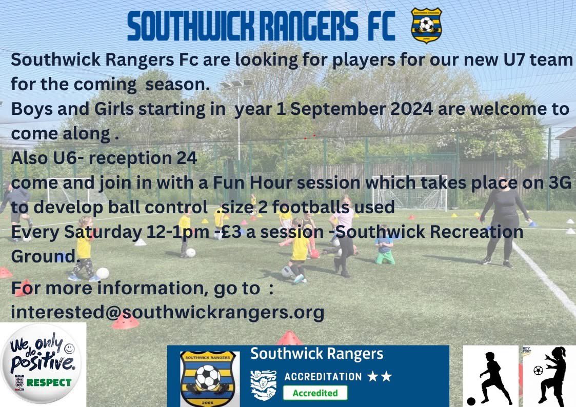 Southwick Rangers are looking for players in reception and year 1 
<a href="/BuckParkSchool/">BuckinghamPark</a> <a href="/SussexCounty/">Bill</a>