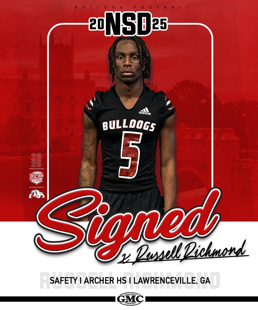 Welcome, Russell Richmond, to the Bulldog Family!
✅SIGNED 🦴<a href="/R_Richmond7/">Russell Richmond</a>
📍<a href="/ArcherTigersFB/">Archer Tigers Football</a> ➡️Milledgeville