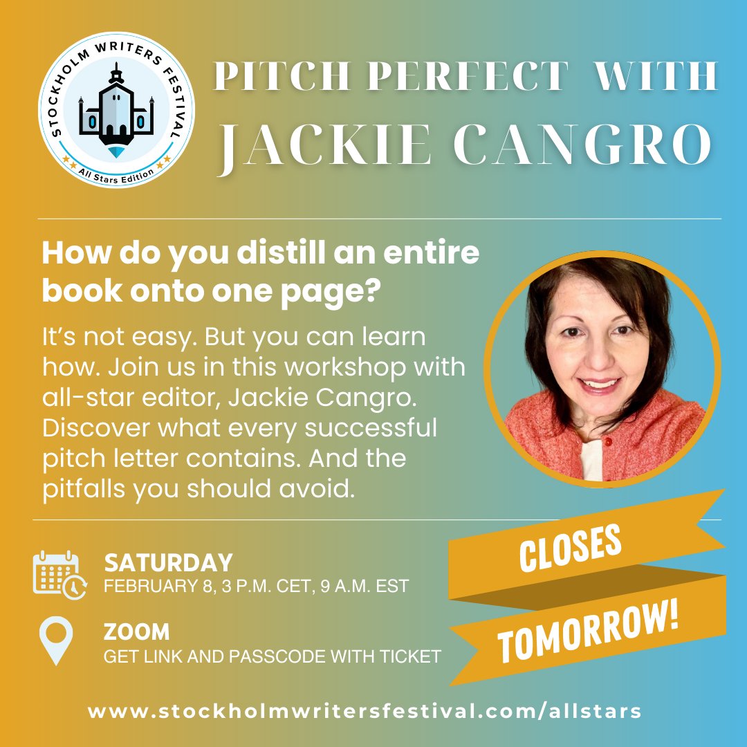 StockholmWriter's tweet photo. Give your work the professional marketing boost it needs to escape the dreaded "slush pile!" Join us for an SWF All Stars workshop: Pitch Perfect. But get your ticket today. We close tomorrow, February 6!
https://t.co/clDncKVOOx
#SWF25 #SWFALLSTARS https://t.co/lcXPfvXYks