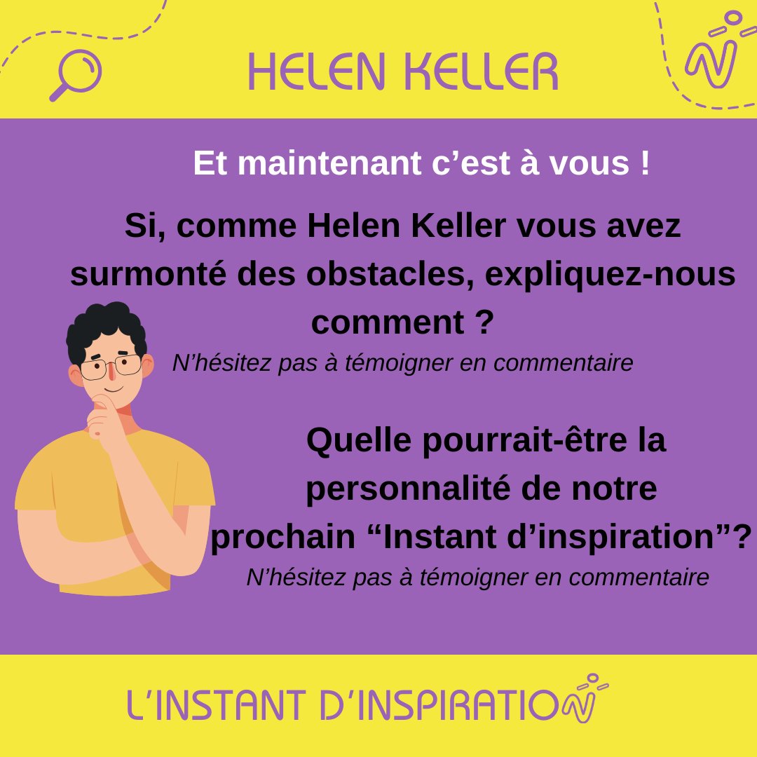 TREMPLIN_HANDI's tweet photo. 🔎 Découvrez notre premier #InstantInspiration dédié à #HelenKeller
📚Sources:
- Lorena A. Hichkok. (1998) "L'histoire d'Helen Keller"
- https://t.co/SIHzEQVWqy
- https://t.co/jl5RJNw9aI
- https://t.co/cIMrcDWw3v
👉 N'hésitez pas à nous faire des suggestions en commentaire ! https://t.co/eh9pVNoqqD