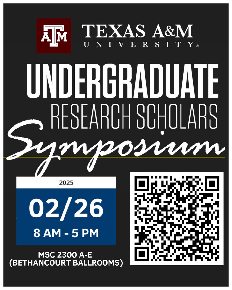 📣 Join us on February 26, 2025, for the 8th Annual Undergraduate Research Scholars Symposium! 🚀

🎓 Free and open to all! Don’t miss out—mark your calendars! 📅