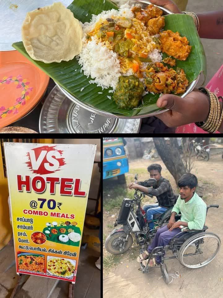 _kabilans's tweet photo. முதுகுத் தண்டு வடம் பாதிப்புக்குள்ளான நண்பர்கள் இருவர் சேர்ந்து சாலையோர மதிய உணவகம் ஒன்று வேலூர்ல ஆரம்பிச்சு இருக்காங்க . சமையலும் அவங்களே தான் பண்ணறாங்க.. 70 ரூபாய் மதிய உணவுக்கு 3 வகை கூட்டு பொரியல் மற்றும் சிக்கன் கிரேவியும் தருகிறார்கள், இவர்களுடைய நம்பிக்கை பலருக்கும் தன்னபிக்கையை தருகிறது. அசாத்திய மனிதர்களான இவர்களுக்கு தோழர்கள் ஆதரவு தரவும். 

தொடர்புக்கு  - 6374034873