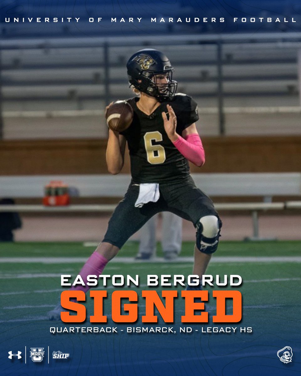 UMary Marauders (@umarysports) on Twitter photo WELCOME ABOARD! Excited to have Easton Bergrud (QB, Bismarck (ND) Legacy HS) join the <a href="/UMaryFootball/">UMary Football</a> family on #NSD25 #ForTheShip #LifeAtMary WELCOME ABOARD! Excited to have Easton Bergrud (QB, Bismarck (ND) Legacy HS) join the <a href="/UMaryFootball/">UMary Football</a> family on #NSD25 #ForTheShip #LifeAtMary
