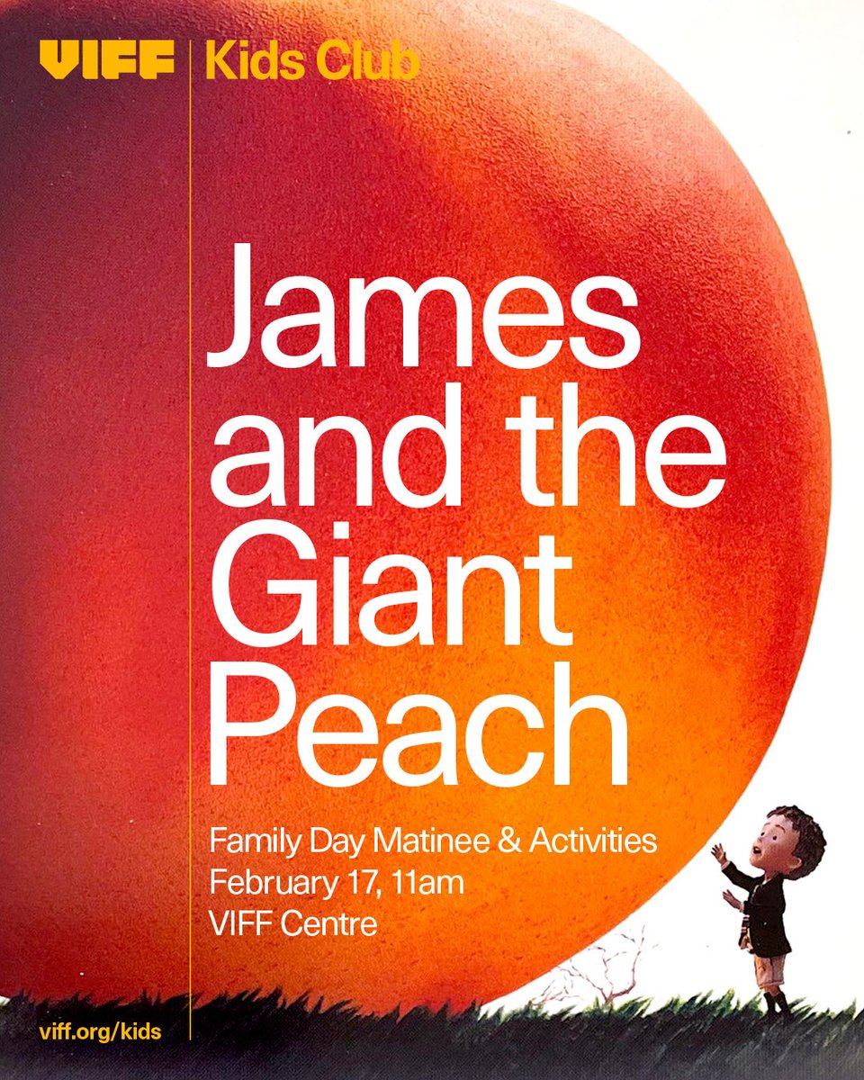 Celebrate BC Family Day with the launch of the VIFF Kids Club—a new year-round destination for family-friendly fun! 

We're screening Tim Burton's JAMES AND THE GIANT PEACH along with a kids activity and peachy treats starting at 11 AM!

Tickets: viff.org/whats-on/james…