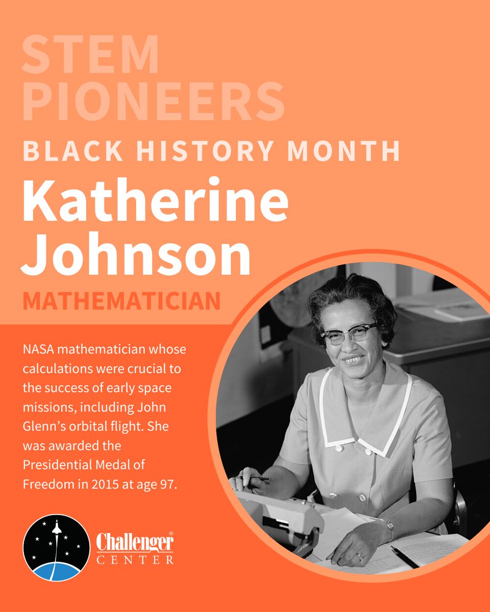 ChallengerCtr's tweet image. In honor of #BlackHistoryMonth, we're spotlighting just a small fraction of the many Black American #STEM pioneers whose incredible achievements &amp;amp; innovations have benefited humankind: Katherine Johnson📐, George Washington Carver🌱, Mae Jemison👩‍🚀, and George Carruthers🔭
