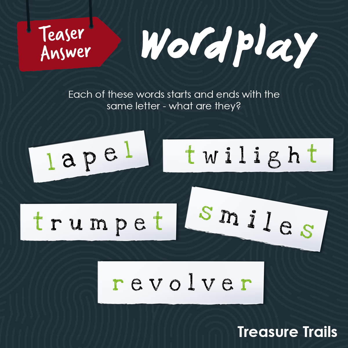#TeaserAnswer

We're sure you got all the answers yesterday, but just in case one is eluding you...!

Thanks for all your extra puzzles too - check yesterday's post for more of the same!