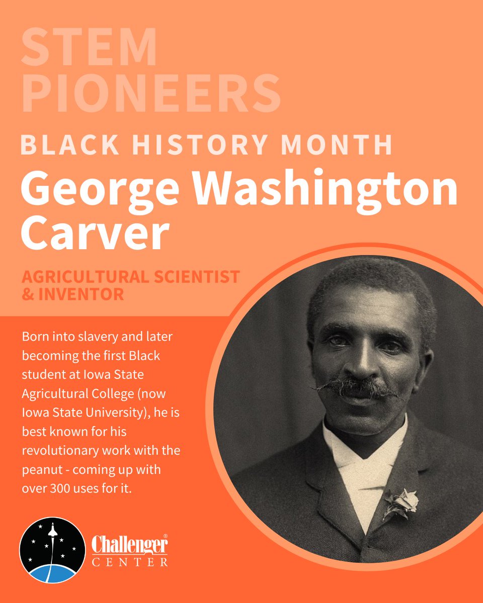 ChallengerCtr's tweet image. In honor of #BlackHistoryMonth, we're spotlighting just a small fraction of the many Black American #STEM pioneers whose incredible achievements &amp;amp; innovations have benefited humankind: Katherine Johnson📐, George Washington Carver🌱, Mae Jemison👩‍🚀, and George Carruthers🔭
