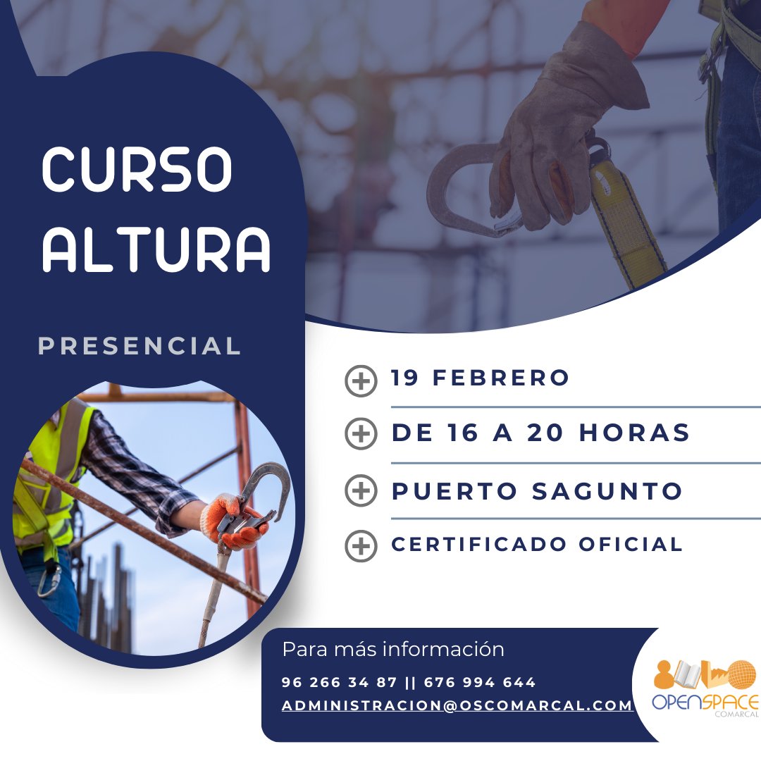 OSComarcal's tweet image. CURSO ALTURA

El próximo 19 de febrero tendremos un curso de altura presencial.

De 16 a 20 horas

Para más información y matrícula 962663487 o 676994644 administracion@oscomarcal.com 

#OpenSpaceComarcal #formaciónprofesional #puertosagunto