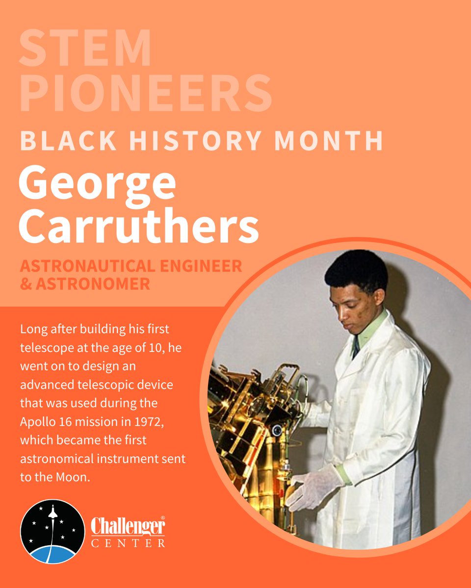 ChallengerCtr's tweet image. In honor of #BlackHistoryMonth, we're spotlighting just a small fraction of the many Black American #STEM pioneers whose incredible achievements &amp;amp; innovations have benefited humankind: Katherine Johnson📐, George Washington Carver🌱, Mae Jemison👩‍🚀, and George Carruthers🔭