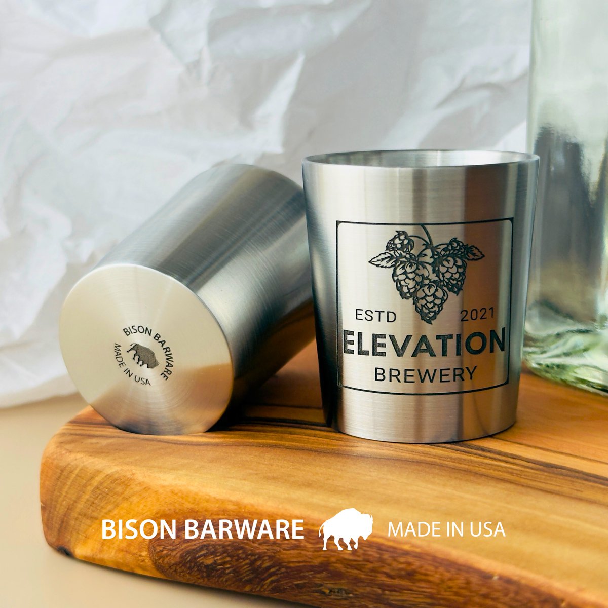 Company branded/personalized shot glasses, made in the US: bisonbarware.etsy.com/listing/183192…