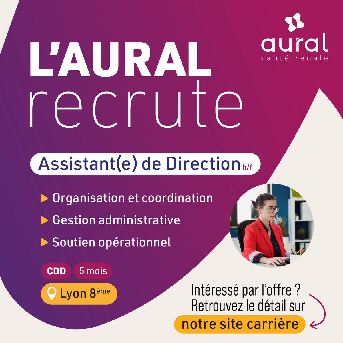 AuralLyon's tweet photo. 📢 [ OFFRE D'EMPLOI ] L'AURAL recrute à Lyon !

Un(e) Assistant(e) de Direction en CDD, au sein de son siège social - Lyon 8ème

✅ Organisation et coordination
✅ Gestion administrative
✅ Soutien opérationnel
✅ Organisation d’évènements

👉 https://t.co/CNxT432b9H https://t.co/AVKcFoTk8j