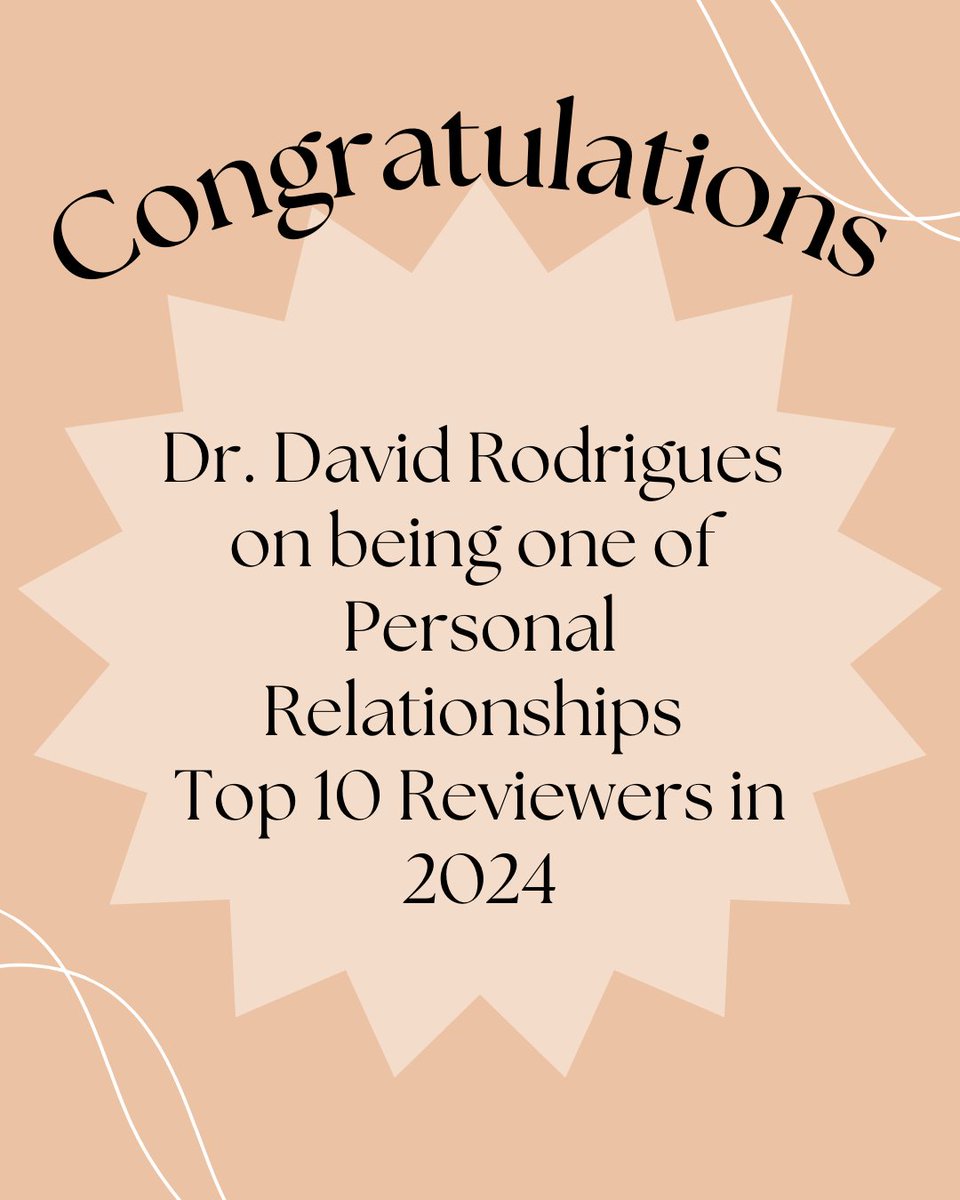 JoPerRel's tweet photo. Congratulations to Dr. David Rodrigues on being one of Personal Relationships Top 10 Reviewers of 2024. Dr. Rodrigues is an Assistant Researcher with Habilitation and Vice-Director of CIS-Iscte in Lisbon, Portugal. https://t.co/zv1iUwfrc1
