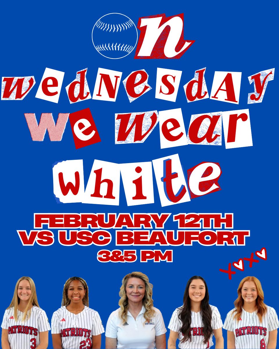 fmu_softball's tweet image. Patriot fans,
we want YOU to wear ◽️WHITE◽️next Wednesday, Feb 12th as we take on USC Beaufort! 

Let’s ❕WHITE OUT❕Patriot Stadium! 

🥎🤍

#GoPatsGo | #SwampEm