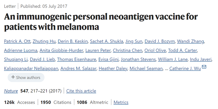 DrChoueiri's tweet photo. 2/ This work builds on the foundation established by the first personal neoantigen vaccine for melanoma (high tumor burden cancer), published in 2017 #PatrickOtt #CatherineWu from @DanaFarber https://t.co/O70Sw8uu3j