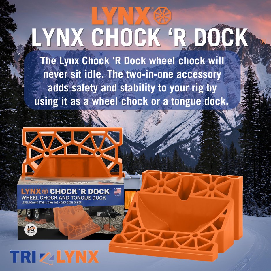LynxLevelers's tweet image. LYNX CHOCK &apos;R DOCK: Your Chock R&apos; Dock will never sit idle. Add safety and stability to your rig by using it as a wheel chock or a tongue dock. 
For more details or to order yours visit Amazon: amazon.com/Tri-Lynx-00030…
#rvchocks #levelingsystem #rvstabilizing